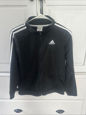 adidas Black Track Jacket with White Stripes and Logo